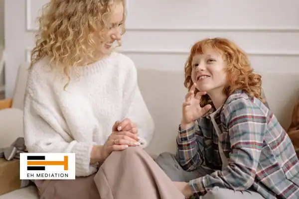 Happy mother and child after sorting child arrangements mediation Camborne